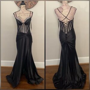 Sexy black corset prom dress, pageant evening gown, formal or gala gown